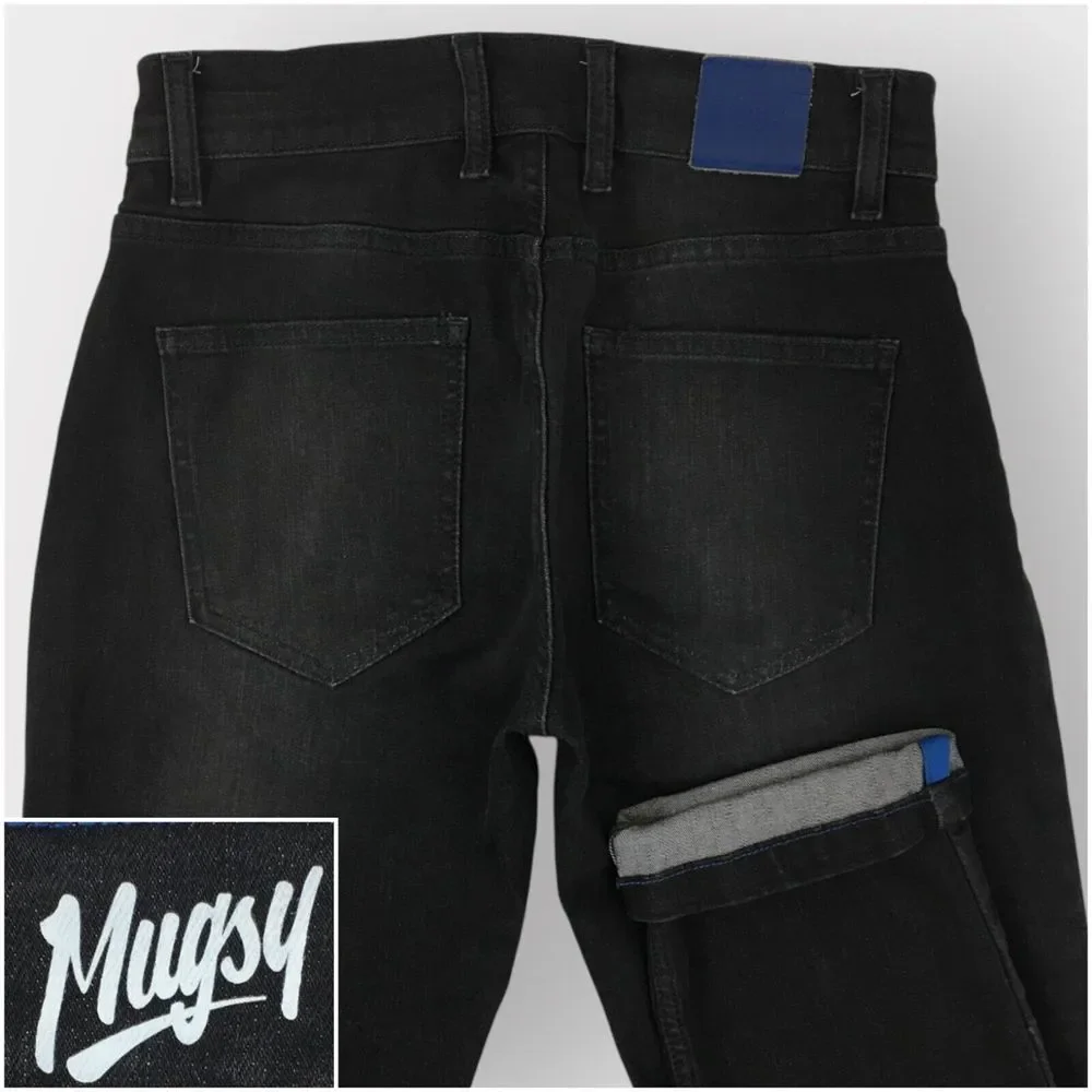 Mugsy Mags Jeans Mens Size 30x32 Faded Black Washed Stretch Denim Tapered Leg